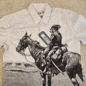 RSVLTS John Wayne horse button up shirt new western short sleeve - MEDIUM